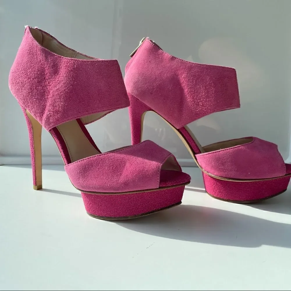 Pelle Moda Neiman Marcus Pink Suede Cutout Platform Heels NEW 8.5